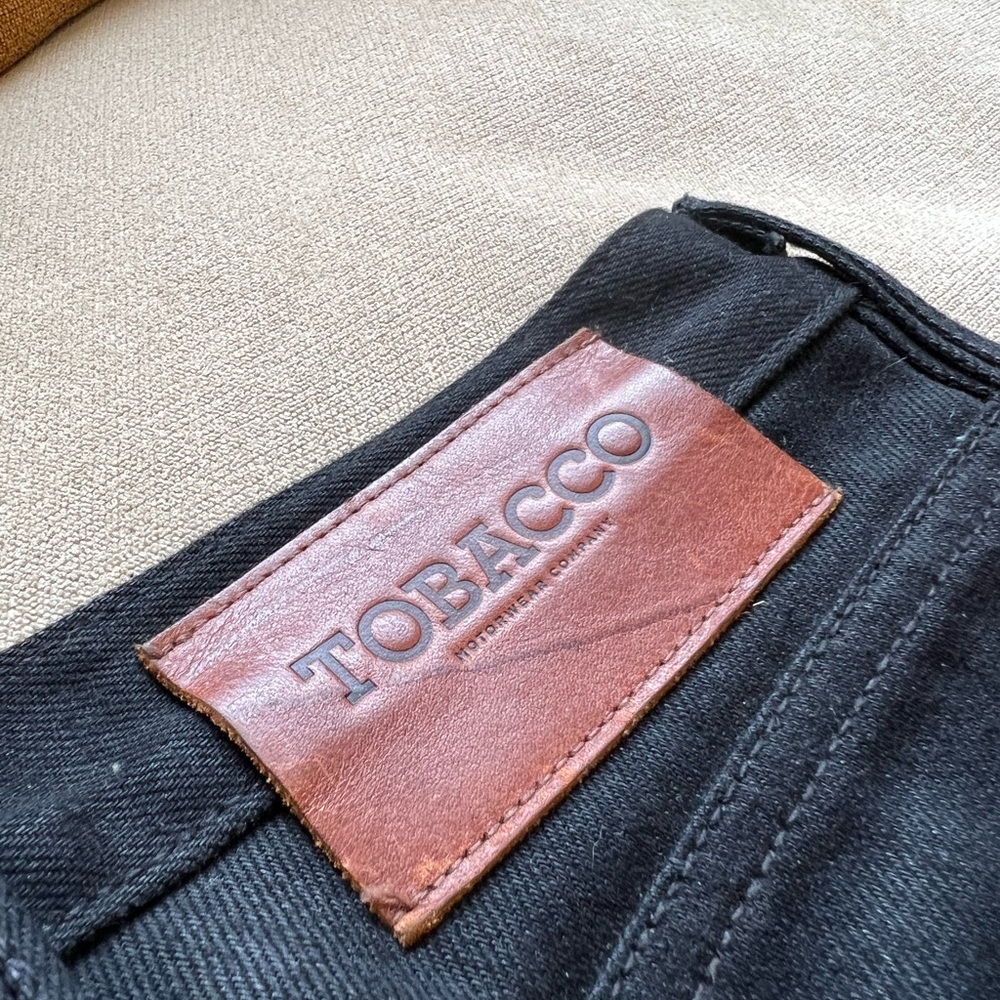 Tobacco Black Jeans with Brown Leather Patch